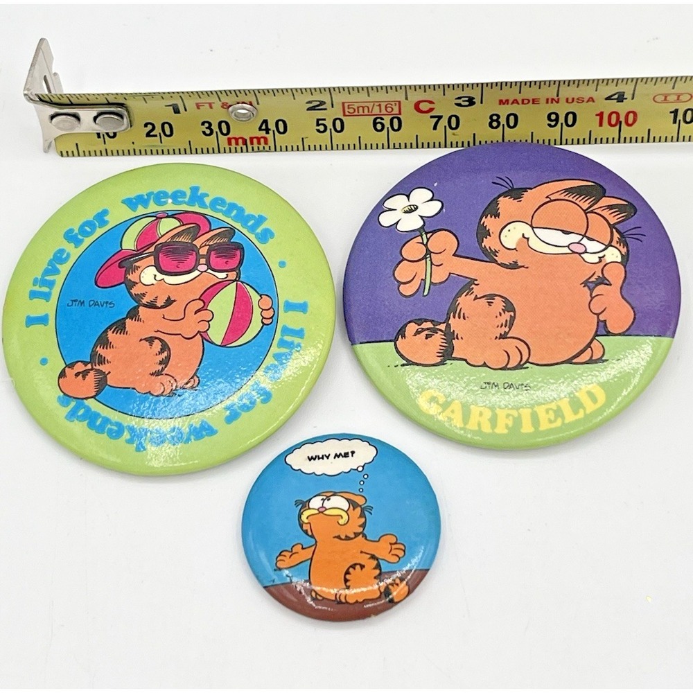 Vintage 1978 Garfield Jim Davis Pinback Button Pins Lot of 3 Cartoon Cat